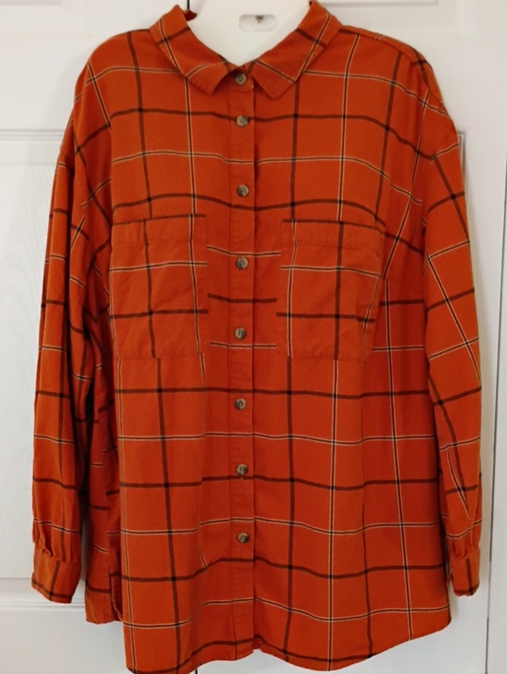 Ava & Viv Rust Plaid Button-Down Shirt 1X